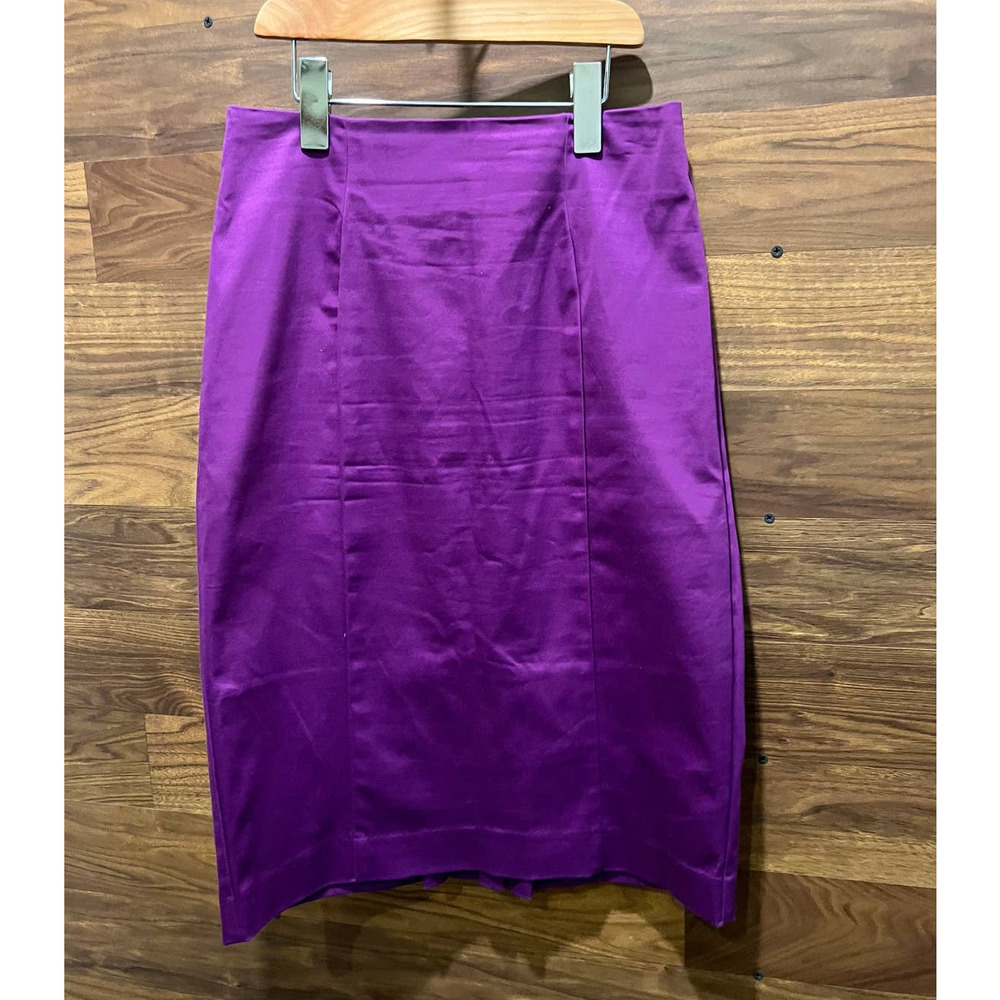 Worthington Petite Size 4 Women Purple Pencil Skirt Zipper Pleats Knee Length